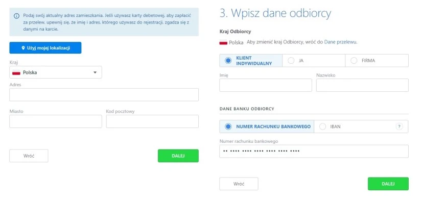 TransferGo rejestracja dane osobowe